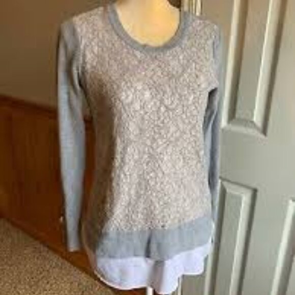 Simply Vera Wang Layered Lace Front Long Sleeve Sweater Tunic Top Size XS - Picture 1 of 6